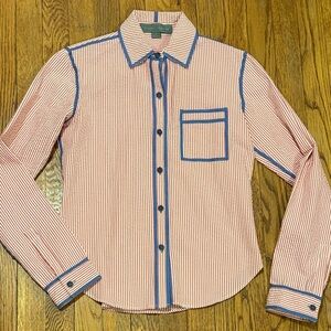 Proenza Schouler Red white blue seersucker textured button down shirt blouse 2